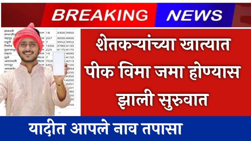 Pik vimas today 20हजार पिकविमा शेतकऱ्यांच्या खात्यात जमा पहा यादी तुमचे नाव