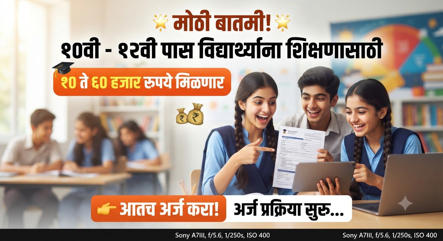 10वी 12वी पास विद्यार्थ्यांना शिक्षणासाठी 10ते 60 हजार रूपये मिळणार आतच अर्ज करा.vidhyadhan scholarship