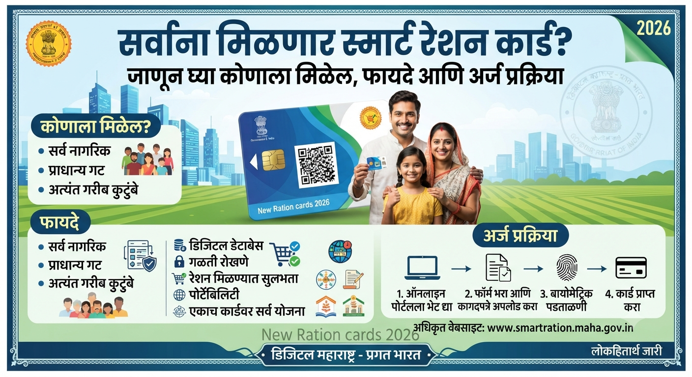 सर्वांना मिळणार स्मार्ट रेशन कार्ड? जाणून घ्या कोणाला मिळेल, फायदे आणि अर्ज प्रक्रिया New Ration cards 2026