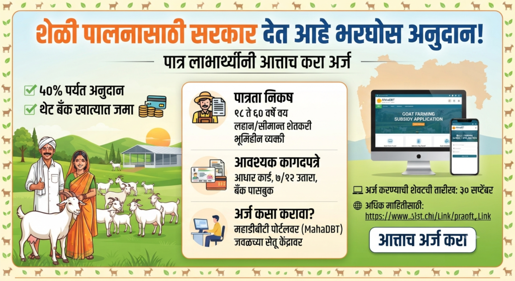 शेळी पालनासाठी सरकार देत आहे भरघोस अनुदान! पात्र लाभार्थ्यांनी आत्ताच करा अर्ज shelipalan anudan 2026