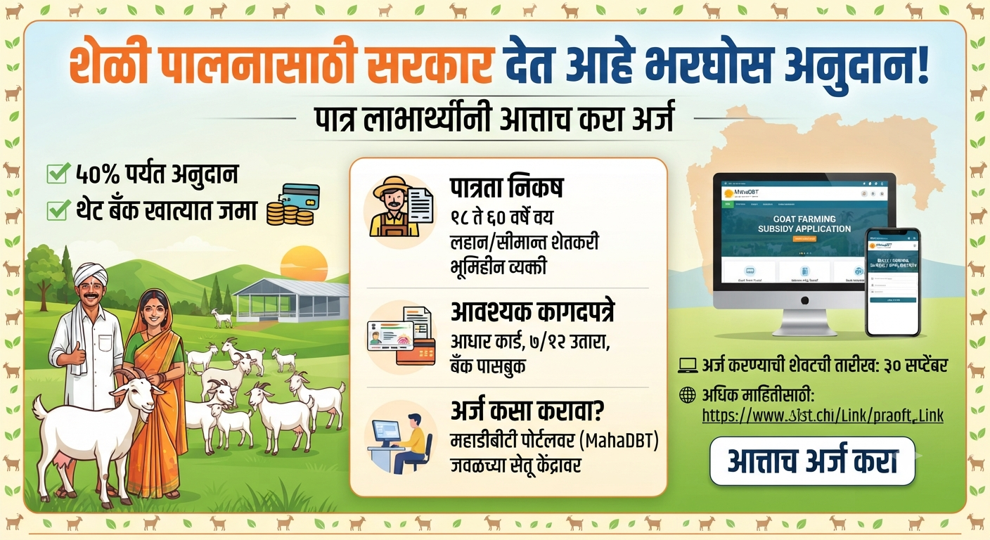 शेळी पालनासाठी सरकार देत आहे भरघोस अनुदान! पात्र लाभार्थ्यांनी आत्ताच करा अर्ज shelipalan anudan 2026