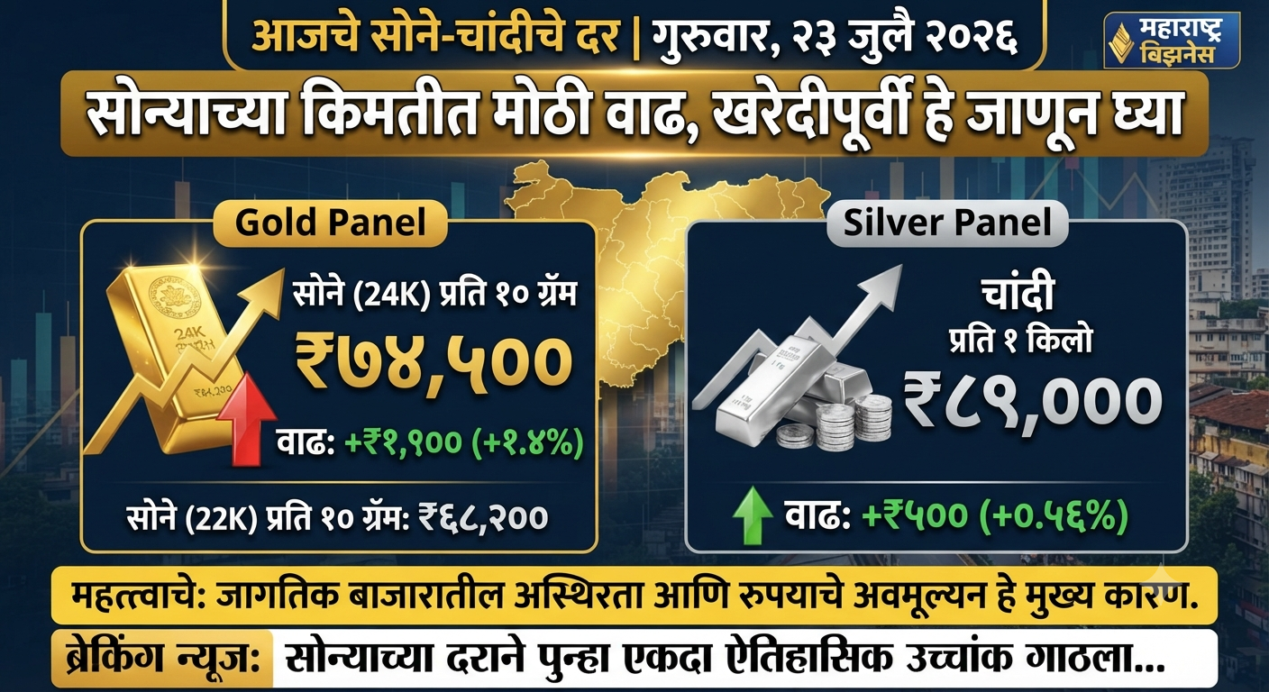 आजचे सोने-चांदीचे दर 23 जुलै 2026: सोन्याच्या किमतीत मोठी वाढ, खरेदीपूर्वी हे जाणून घ्या gold Silver rate today