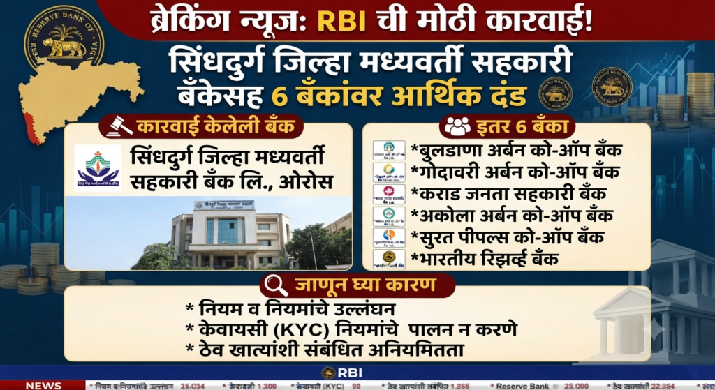 RBI Rules ची मोठी कारवाई! सिंधुदुर्ग जिल्हा मध्यवर्ती सहकारी बँकेसह 6 बँकांवर आर्थिक दंड; जाणून घ्या कारण