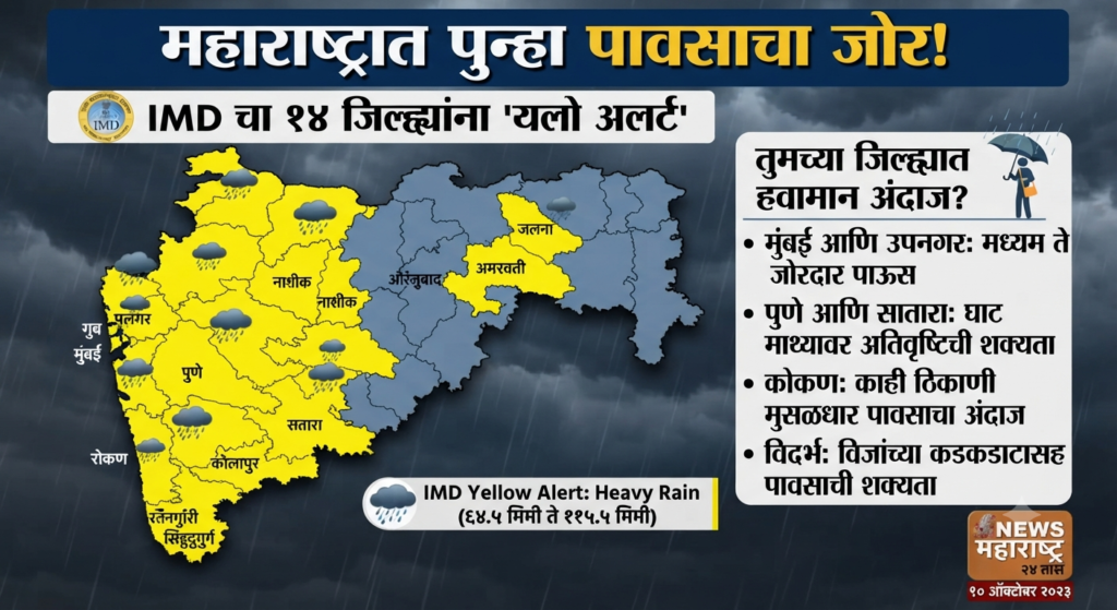 महाराष्ट्रात पुन्हा पावसाचा जोर! 14 जिल्ह्यांना IMD चा यलो अलर्ट; तुमच्या जिल्ह्यात कसं राहणार हवामान?