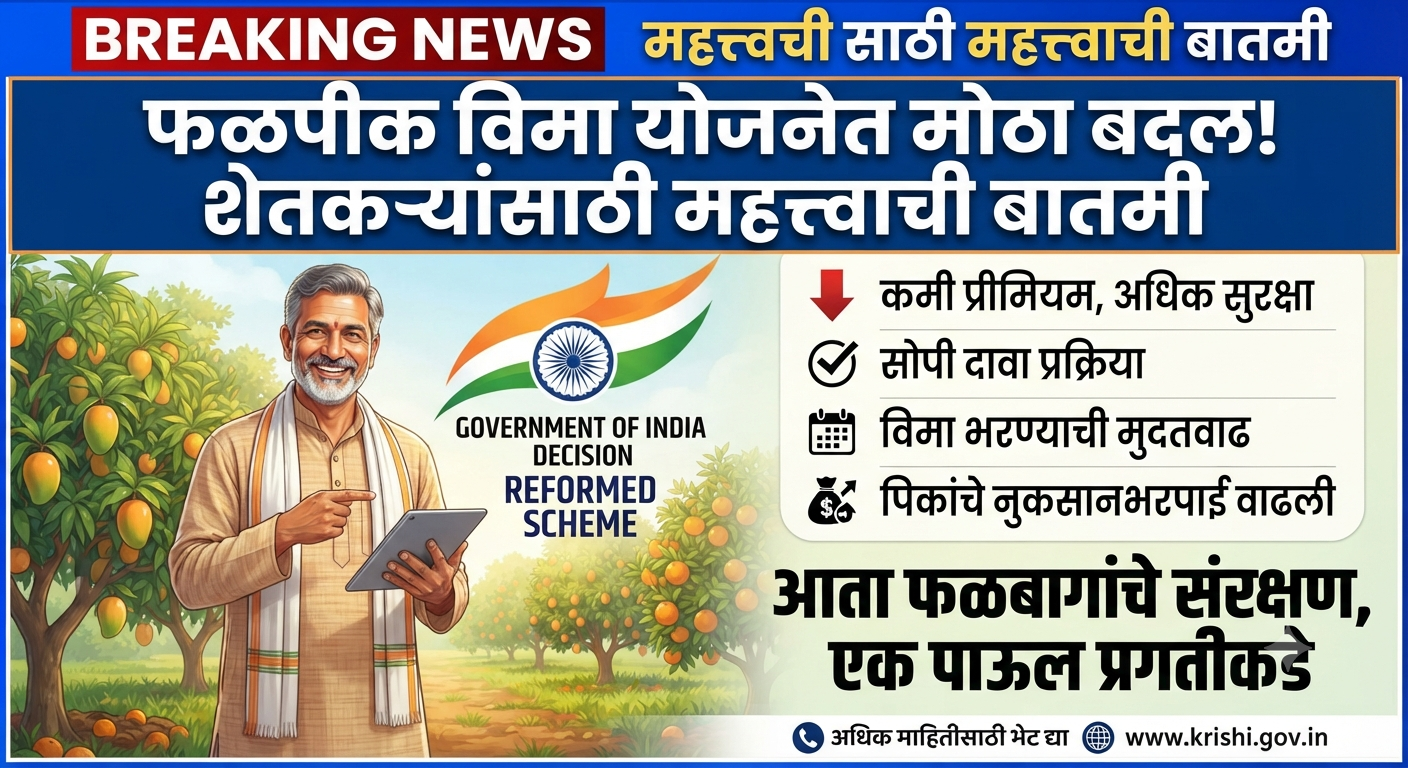 फळपीक विमा योजनेत मोठा बदल! शेतकऱ्यांसाठी महत्त्वाची बातमी farmer news