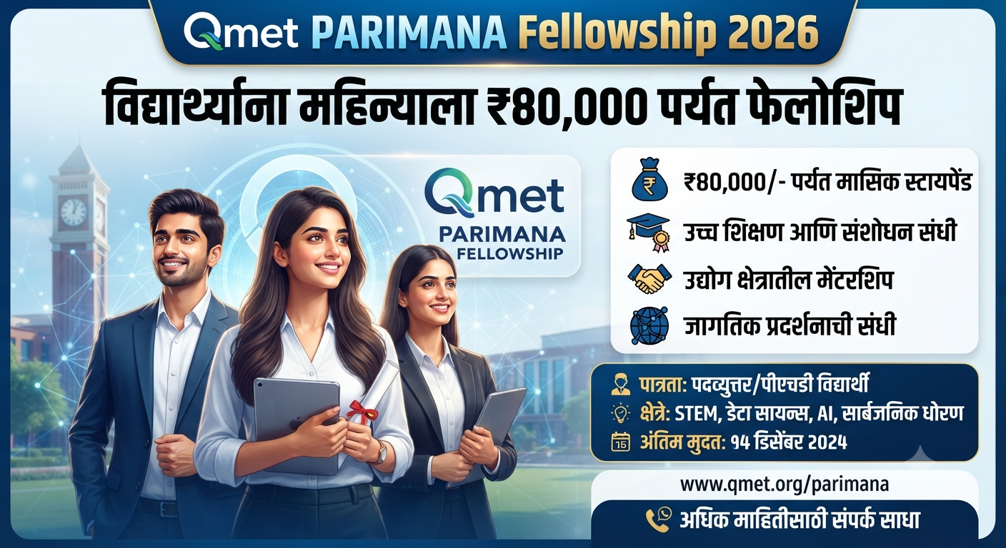 Qmet PARIMANA Fellowship 2026: विद्यार्थ्यांना महिन्याला ₹80,000 पर्यंत फेलोशिप