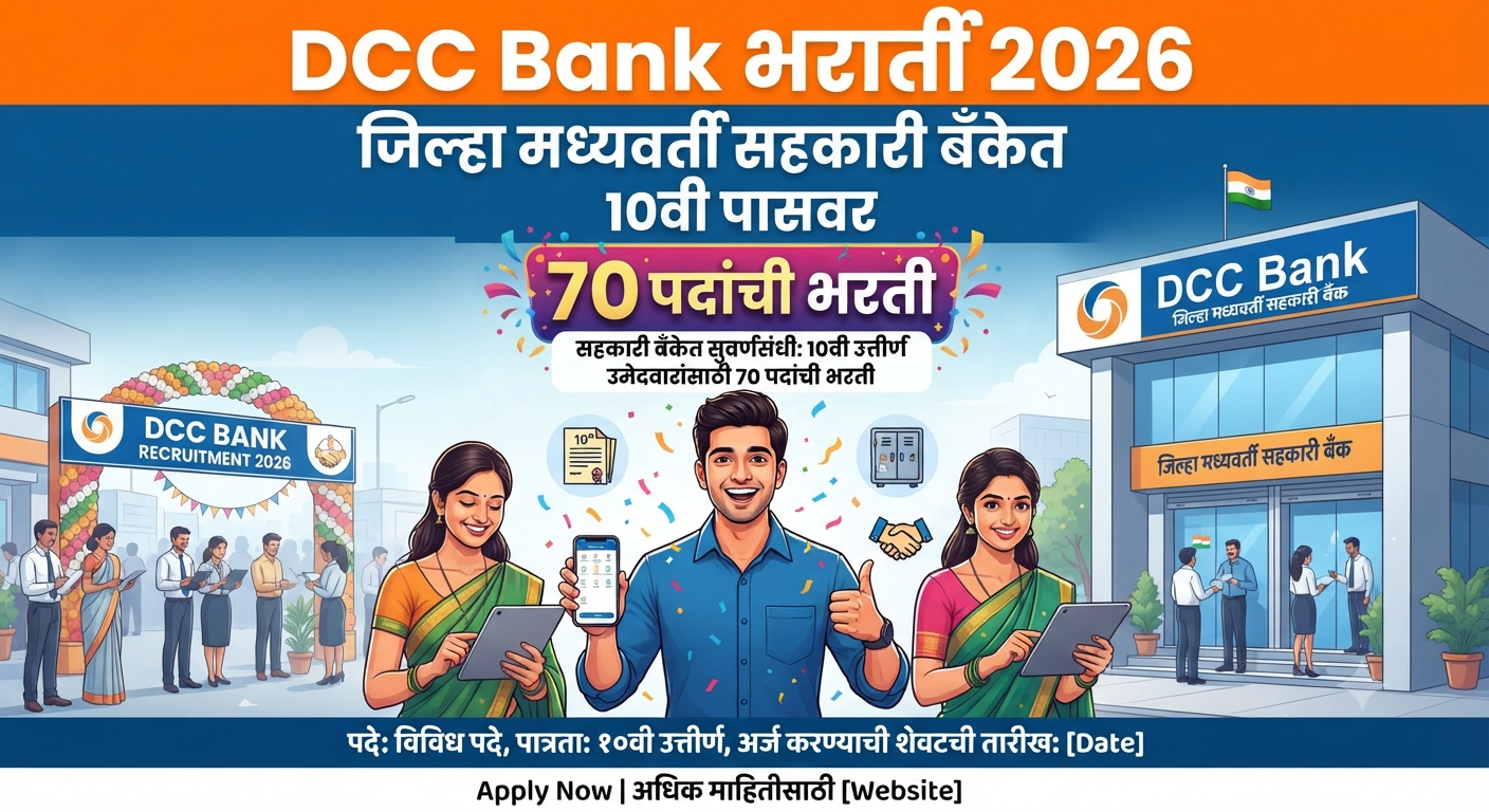 DCC Bank Bharti 2026: 10वी पासवर जिल्हा मध्यवर्ती सहकारी बँकेत 70 पदांची भरती